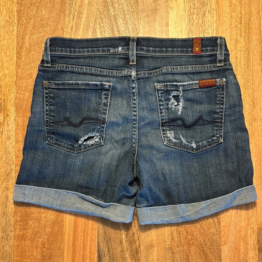 7 For All Mankind Blue Jean Shorts with Distressed Details